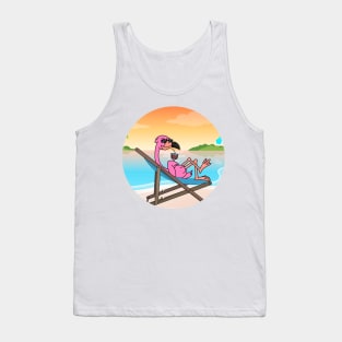 Flamingo Chill At Beach With Sunset Comic Style Tank Top